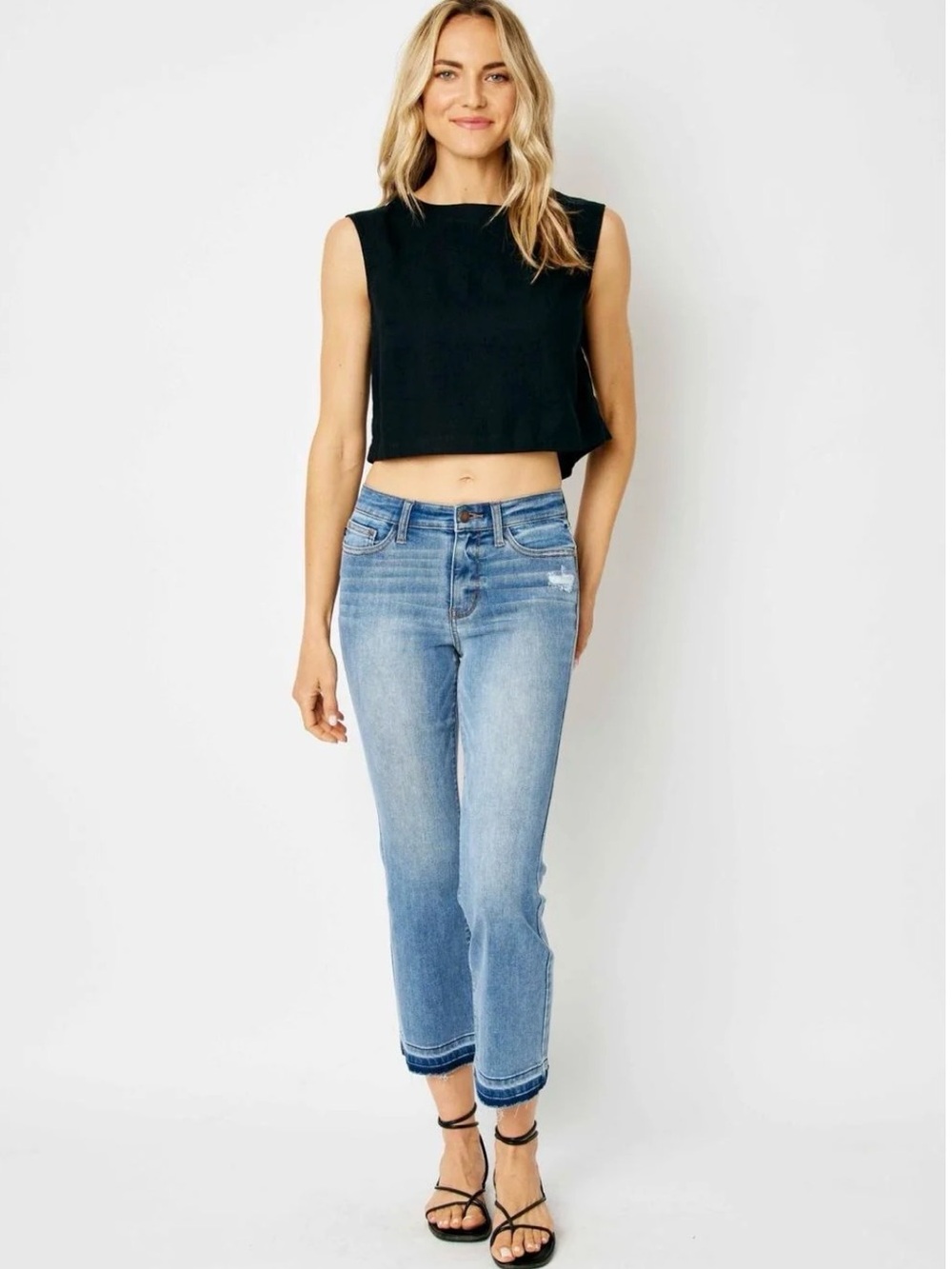 Judy Blue Stretch! Mid Rise Release Hem Cropped Bootcut Jeans JB82589 Sz 15 / 32